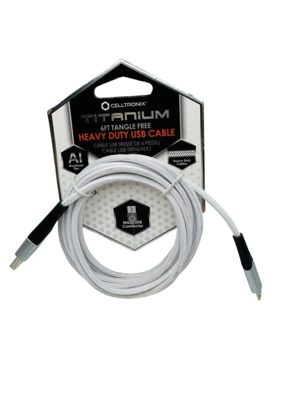 Celltronix Titanium 6Ft Tangle Free Heavy Duty USB Cable Micro USB Aluminum Tips